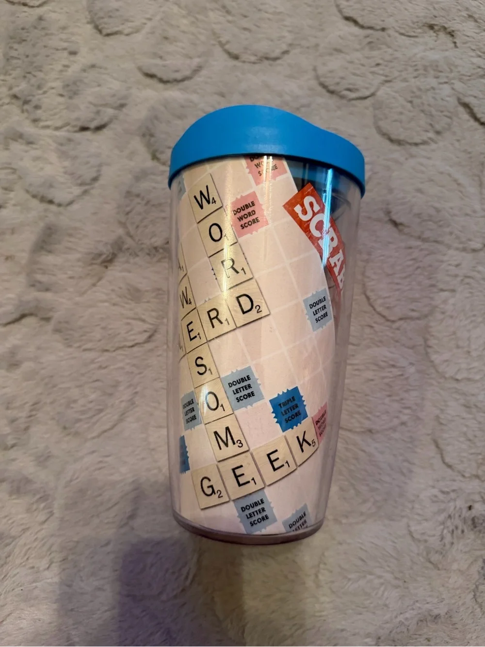 Tervis 16oz.  Blue Lid Scrabble Tile Travel Tumbler